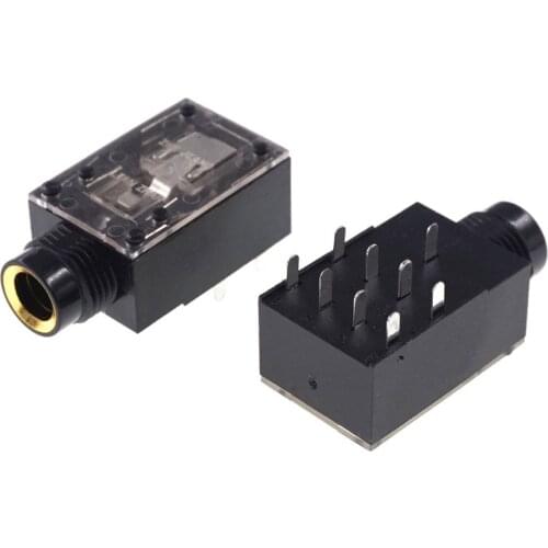 500 pcs 0.25" 1/4 6.35 mm Microphone Jack Socket 9 Contact 3 Conductor 6.50 mm Right Angle Through Hole Inner Switch transparent