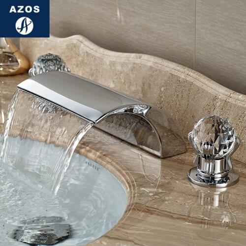 Azos Split FaucetWaterfall Waterfall Brass Chrome Cold and Hot Switch Balcony Bathing Shower Room Double Handle Three Holes Rou