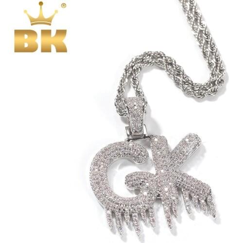 THE BLING KING Custom Name Drip Solid Bubble Letters Pendant Necklaces For Men Women Gold Color Cubic Zircon Hip Hop Jewelry