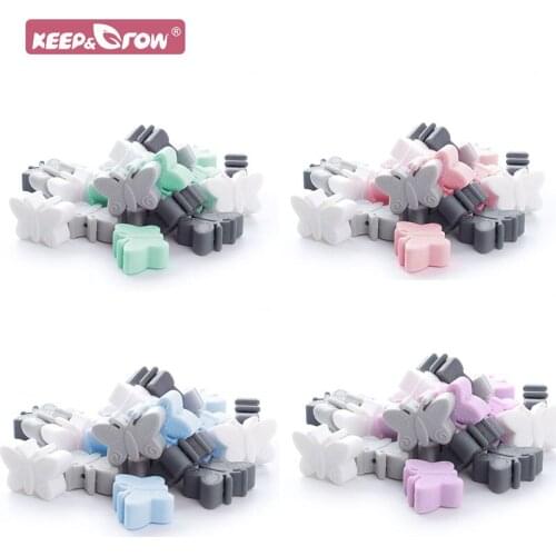 Keep&Grow 20PCS Baby Silicone Butterfly Beads Teethers Products Nipple Chains Tools Baby Teething Necklace Animal Shape Beads