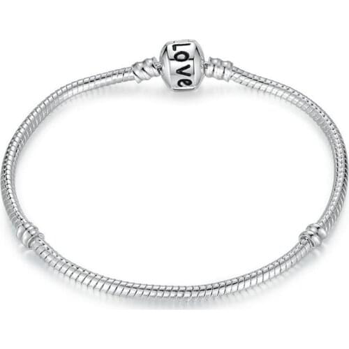 Love logo snake chain 3mm fit European bracelet diy bead jewelry berloque pendant charm for women gift