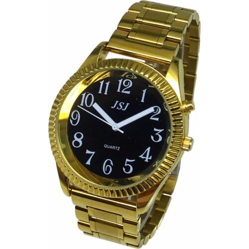 French Talking Watch with Alarm Function, Talking Date and time, White Dial, Folding Clasp, Golden Case TAF-308