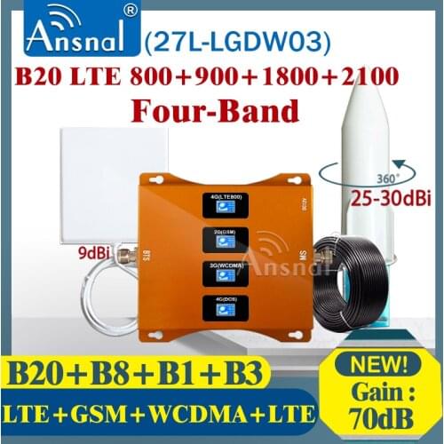 Amplifier 4G B20 800 900 1800 2100Mhz Four-Band Cellphone Cellular Booster GSM Repeater 2G 3G 4G Cellular Amplifier LTE UMTS