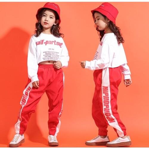 Kids Korean Style Hip Hop Dance Clothing Children Street Dance Costume for Stage Boy Girls Jazz Dancewear Crop Top with Pants 90