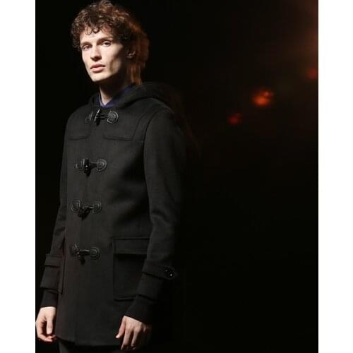 Double-faced 100% Wool Coat Men Jacket Hooded Autumn Winter Black Overcoat Mens Coats Sobretudo Masculino 001 KJ4301