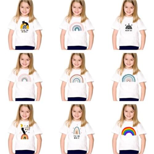 Girls Tshirts Infant Baby Toddler Kids Girl T Shirt Rainbow Printed Tops Childrens T-shirt Child Teens Tees Summer Clothes 2021