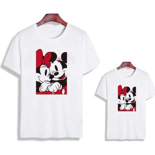 Mickey Minnie Mouse Love Family Matching T Shirts Summer Short Sleeve Casual White Round Neck Girls Boys Tshirts Family Look Top
