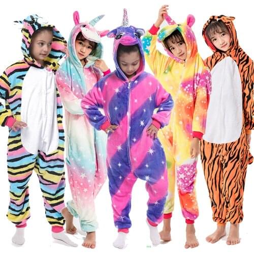 Kugurumi Children Unicornio Pajamas Licorne Sleepwear Onesies Unicorn Boys Girls Children Panda Winter Flannel Pajama 4 -12 T