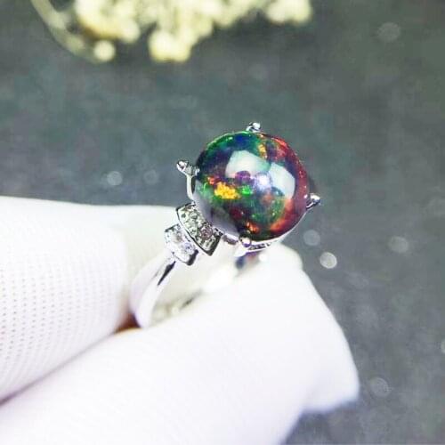 Natural real black opal round ring Free shipping 7*7mm 0.85ct gemstone 925 sterling silver Fine jewelry J2122911