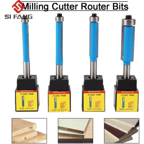 1 pcs 1/4‘’ Shank Flush Trim Router Bit With with Bearing 6/8/10/12mm Wood Template Pattern Bit for Wood Cutter Milling Tools