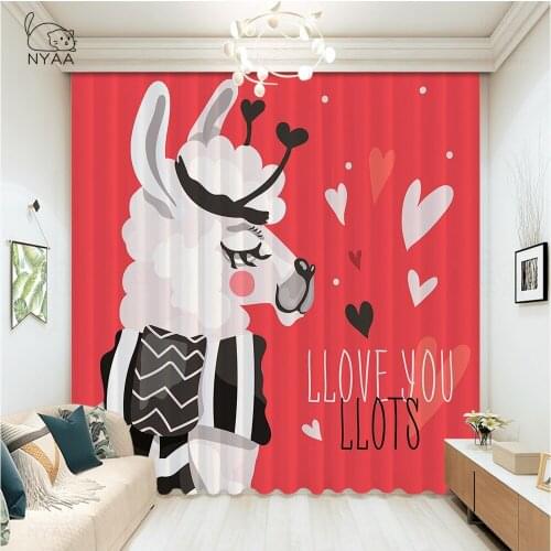 Creative Childish Alpacas Curtain Partition Room Kids Curtains Teen Room Decoration Blackout Curtains For Windows Micro Shading