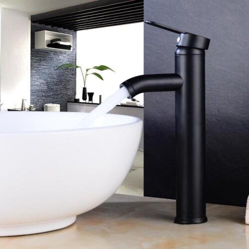 Matt Black Single Handle Bathroom Basin Faucets Cold and Hot Mixer Basin Sink Tap Black Water Kitchen Faucet