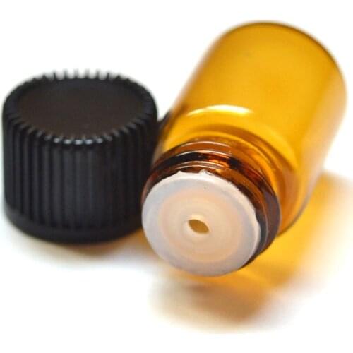 Hot Sale 10pcs 1ml Mini Amber Glass Bottle with Orifice Reducer and Cap 1/4 Dram Small Essential Oil Vial