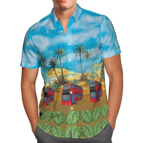 Love Bus Print Short Sleeve Shirts For Men Loose Cardigan Button Shirts Plus Size Hawaiian Style Summer 2021 Ventilated Shirt-15