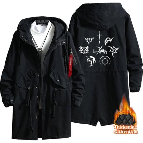 New fate grand order saber Joan of Arc Hoodie Anime trench coat Men fashion fall winter cotton zipper Overcoat Jacket