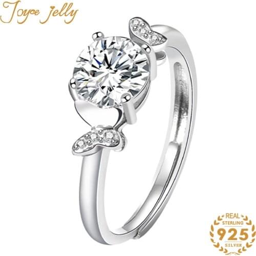 JoyeceJelly Women 925 Sterling Silver Jewelry Set Korean Style Mossanites Butterfly Necklace Classic Earrings Ring Trendy Gifts