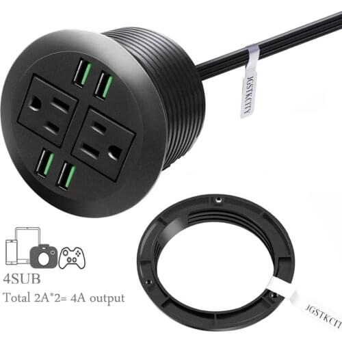 Desktop Power Grommet with USB,Hidden Power Socket. Desk Hole Grommet Outlet,Easy Access to 2 power Source Along with 4 USB Powe