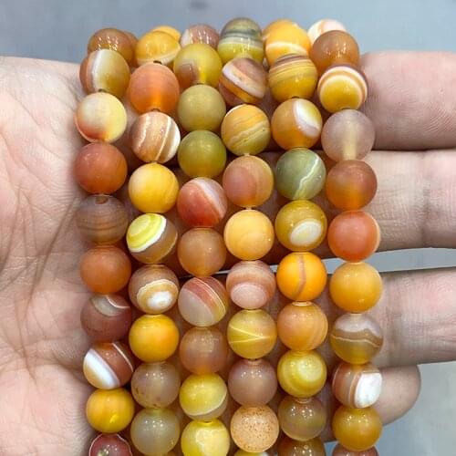 Natural Matte Stripe Onyx Banded Lace Orange Agates Beads Diy Bracelet Necklace for Jewelry Making 15" Strand 4 6 8 10 12 14MM