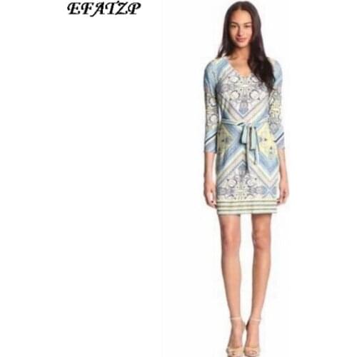 New 2014 Italian Designer Luxury Brands Womens Nobel Colorful Abstract Print 3/4 Sleeve Stretch Jersey Silk Plus Size XXL Dress