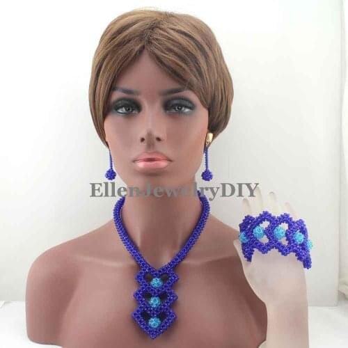 2019 Fabulous New Nigerian Crystal Mix Beads Necklace Jewelry Set Handmade Pendent Wedding Jewelry Set Free Shipping W13421