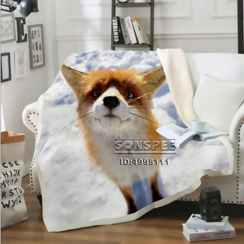 SONSPEE 3D Print New Cute Animal Red Fox Throw Blanket Sofa Bed Chair Fleece Plush Sherpa Blanket Bedspread Decor Adult Kid