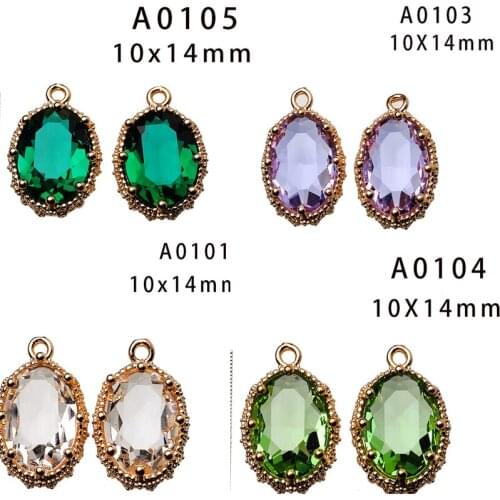 New 4PCS Vintage 18k Gold Plated Metal Rhinestone Crystal Charm Pendants Stones for Diy Earrings Necklace Jewelry Makings Gems