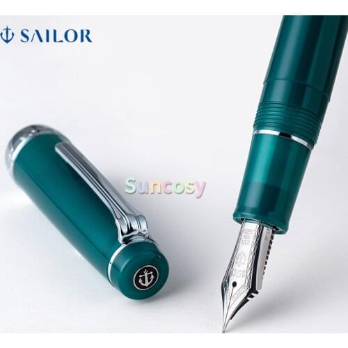 Sailor Professional Gear Ocean Green 21kt Gold M Nib Fountain Pen 8391, Translucent Blue-green, Rhodium Finished Trim
