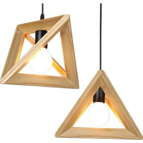 Solid Wood Pendant Lights Triangle Modern Nordic Style Hanging Lamps For Living Room Dining Kitchen Home Decor Bedroom Bar Loft