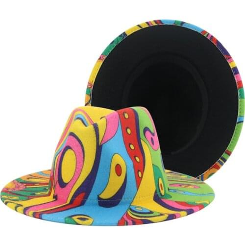 Fedora hat women men wide brim tie-dye multicolor winter women hats striped pink purple casual designed jazz felted women hats