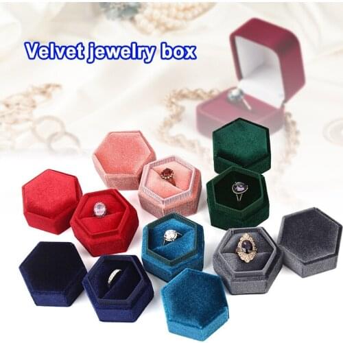 Ring Box Vintage Corduroy Hexagonal Jewelry Box for Engagement Proposal Wedding LL@17