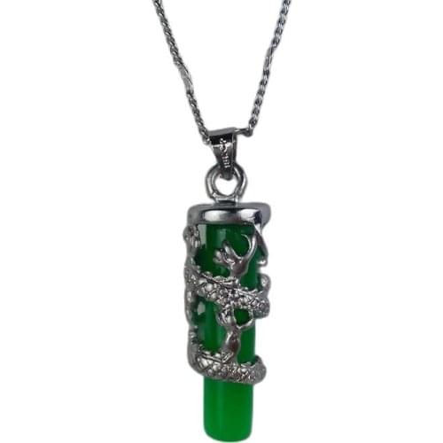 High quality natural jade pendant Necklace Pendant Silver ERON Long Zhu retention column