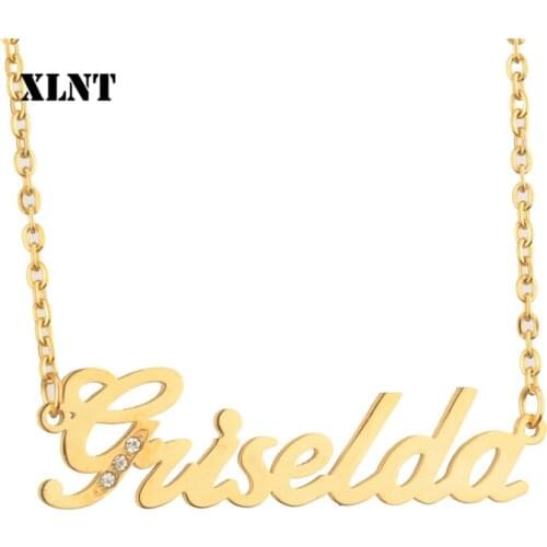 XLNT Griselda Name Necklace Personalized Custom Gold Color Stainless Steel Name Necklace Pendant Nameplate Necklace With Chain