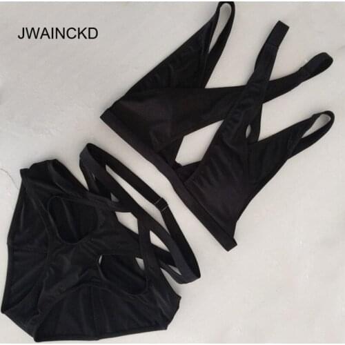 Women Bikini Set Sexy Cut out Cross Female Brazilian Swimwear High Waist Swimming Bikinis HOT Summer Bandage Cross Bathing Suit