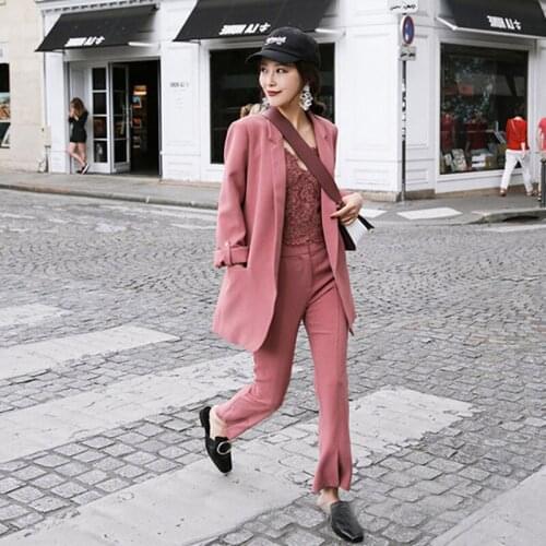 Womens suit casual suit trousers two-piece female 2019 spring and autumn new solid color wild loose temperament clothes