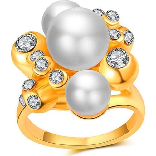 Wholesale Pearl Ring Fine Jewelry Gold Ring, Female Golden Freshwater Pearl Jewelry Ladies Gift