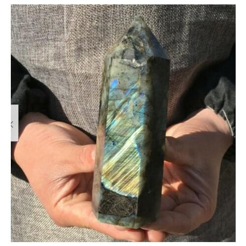 1kg-1.2kg Natural Labradorite Obelisk Quartz Crystal Wand Point Gemstone Healing