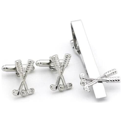 10sets/lot Copper Golf Club Cufflinks Tie Clip Set Silver Plating Golf Clubs Cuff Links&Tie Pin Bar Set Mens Jewelry Wholesale