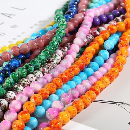 100Pcs 8mm Salad Glass Beads Round Loose Spacer Beads Pattern For Jewelry Making DIY Bracelet Necklace