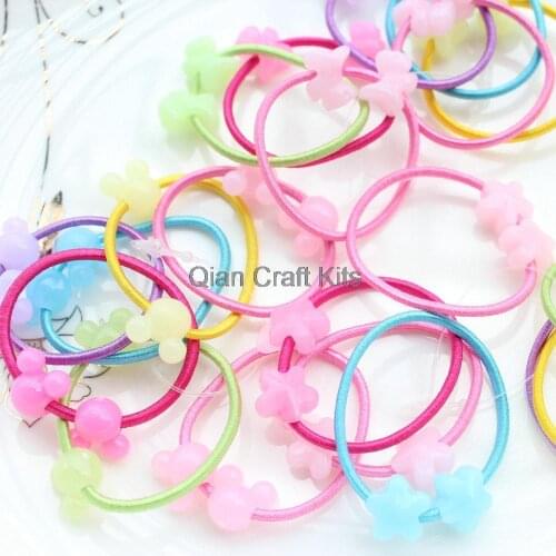 200pcs Ponytail Holder Hair Elastic Tie with kawaii Flower scottie dog,mouse lucited beaded mix set
