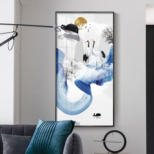 Chinese Style Crane and Clouds Art Canvas Painting Abstract Bird Posters and Prints Wall Art Picture for Living Room Decoration