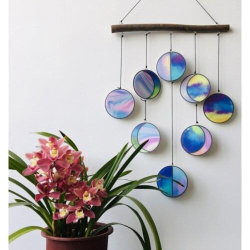 Clear And Rainbow Iridized Moon Phase Art Wall Hanging Celestial Moon Phase Wall Room Decor Glass Moon Phase Ramadan Decoration