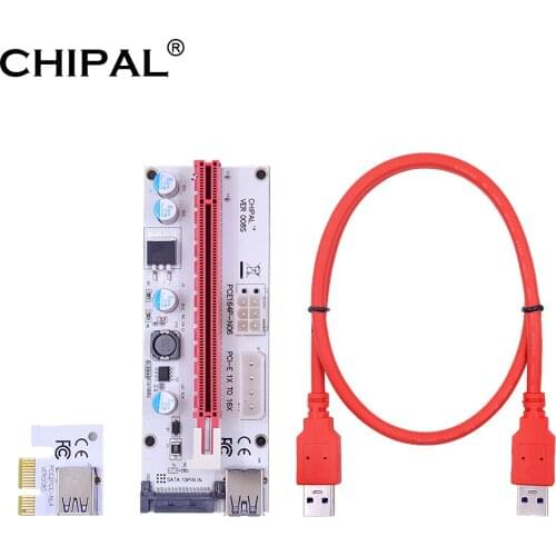 CHIPAL VER008S PCI-E Riser Card PCI Express 1x to 16x Adapter Extender 0.6M USB 3.0 Cable SATA 4Pin 6Pin Power for GPU Mining