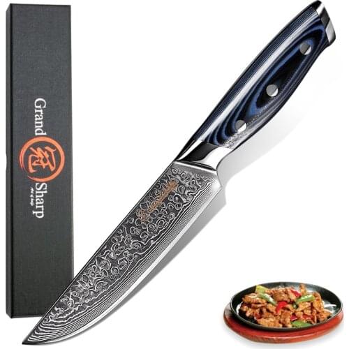 Damascus Steak Knife Chef Kitchen Tools VG10 Japanese Stainless Steel Utility Tomato Gadgets Blue G10 Handle Slicing Cutlery