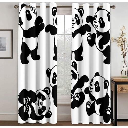 Home Lovely Cartoon Panda Printing Adult Children Bedroom Living Room Curtain Waterproof Fabric Custom Hook Decorative Curtain