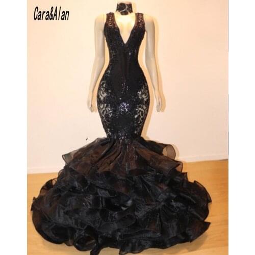 Formales Vestidos De Graduación Sexy Black Prom Dresses 2021 Mermaid V Neck Lace Applique Evening Dress Party Gowns