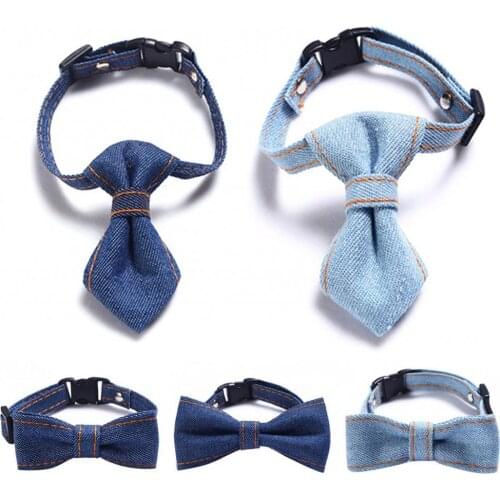 Pet Denim Bow Tie Collar Cat Dog Adjustable Buckle Closure Neck Ring Strap Scarf Casual British Style Collar Essentials For Pets