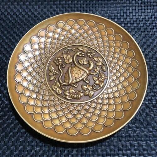 Chinese ancient home decoration brass bronze craft metal handicraft Four sacred animals Basaltic statue Ornaments plate