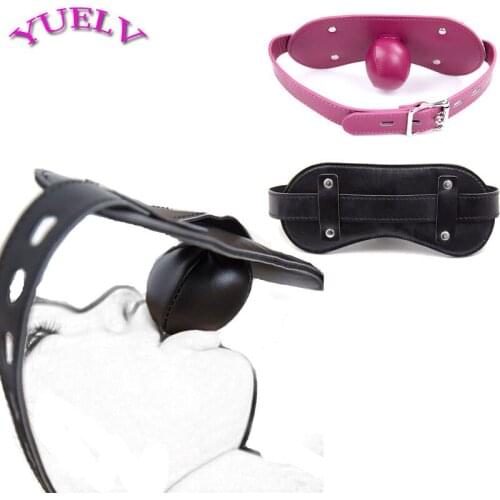 YUELV Leather Mouth Gag Open Mouth Sponge Ball Gag Stuffed Fetish Harness Bondage Slave Gag Oral Fixation Adult Game Sex Toys