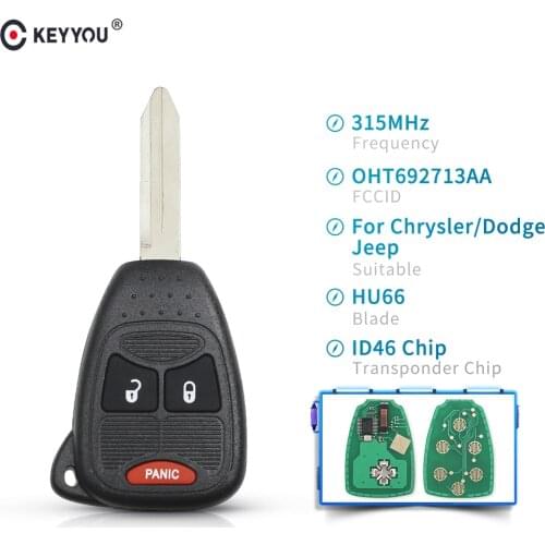KEYYOU OHT692713AA 2+1 3 Buttons Remote Control Car Key For Jeep Dodge Chrysler Key Fob 315Mhz ID46 Chip Auto Control Alarm