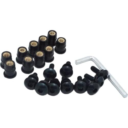 10pcs/Set Kit Motorcycle M5 15mm Metric Rubber Well Nuts Windscreen Fairing Cowl Anodized Aluminum Moto Screws Bolts